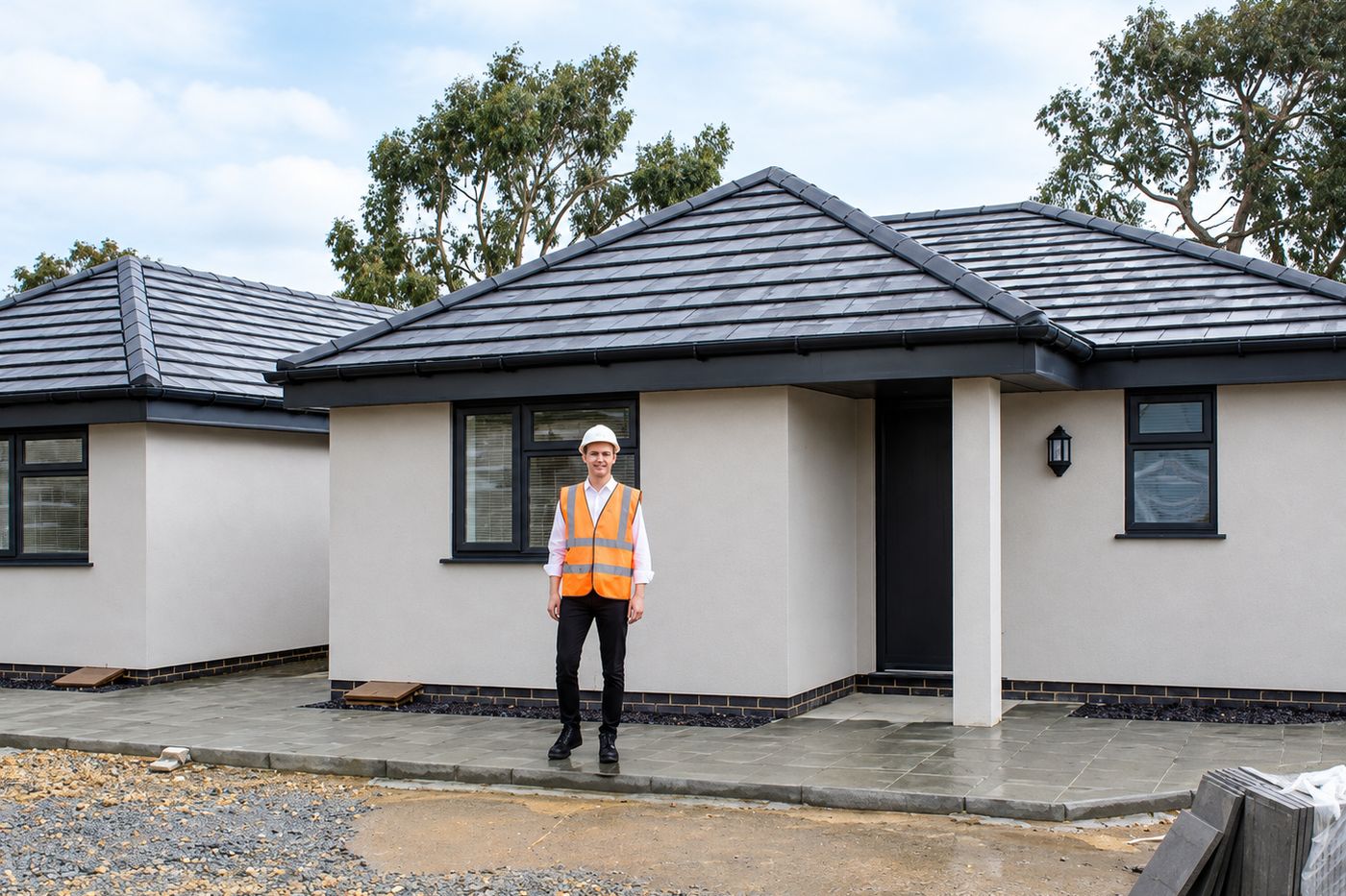 Single storey homes with a member of the Inkfish team outside